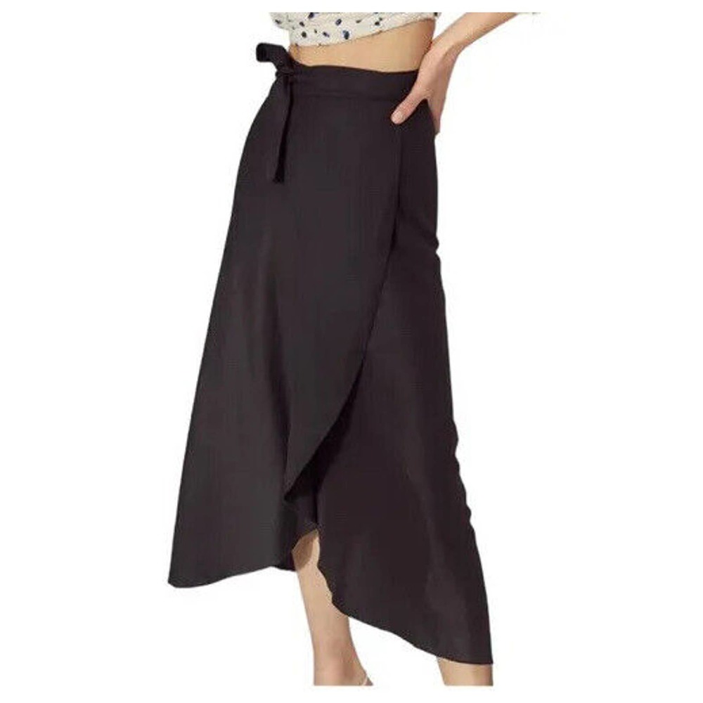 Aritzia Wilfred Black 100% Linen Midi Skirt Size L Womens Eleta True Wrap